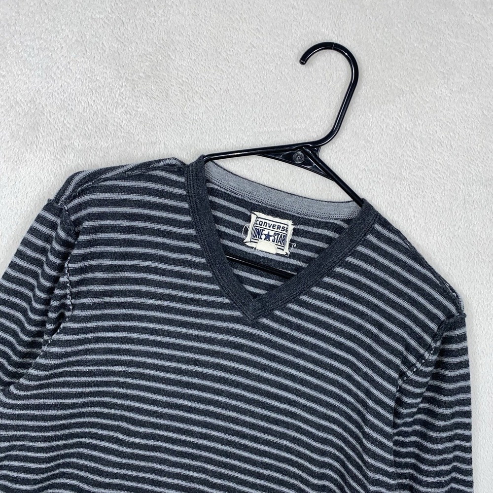 Converse One Star Y2K Striped V-Neck Sweater Women's M Gray Skater Avril Lavigne